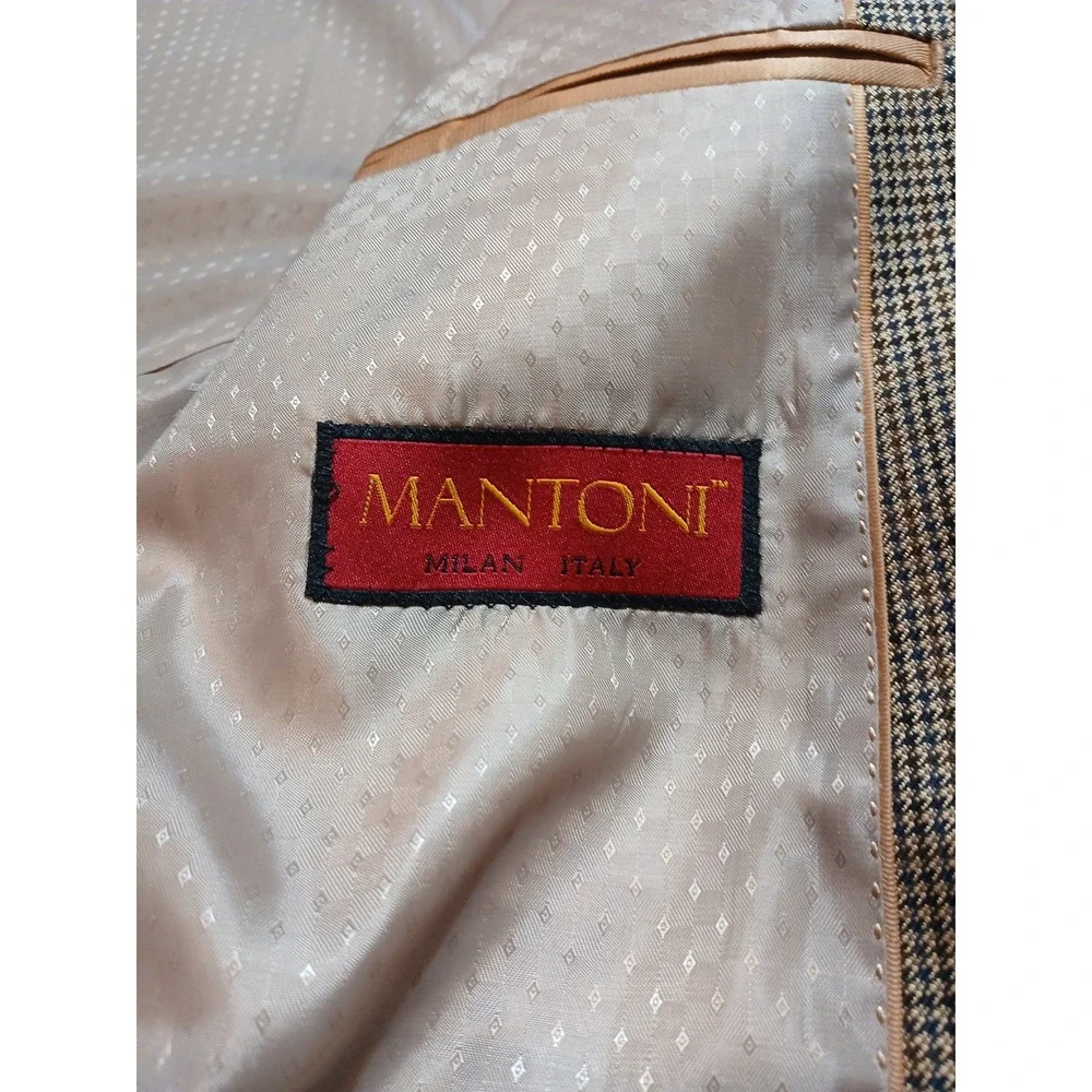 Mantoni Blazer Mens 42R Brown Houndstooth Super 140s Virgin Wool Sport Coat